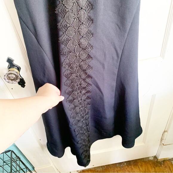 Veronika Maine Navy Floral Lace Front Detail Midi A-Line Dress NWT Cocktail XS/S - Picture 4 of 11